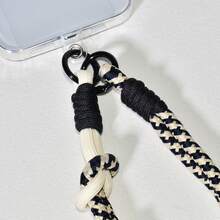 Adjustable Nylon Phone Case Strap, Portable Wristband With Keychain, Earphone, USB Flash Drive Pendant, Celebrity Same Style - Adjustable Beige Black - View 7