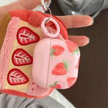 Summer Korea Style Pink Strawberry Design Earphone Case + Strap Suitable Compatible With Apple Pro 2/Pro/3/4/2 Case, Fashion/Cute/Fruit Wireless Earbuds Protective Cover