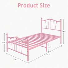Danolapsi Twin Bed Frame,Metal Platform Bed Frame,Heart Shaped Metal Bed Frame With Headboard And Footboard,Noise Free Kids Bed Frame With Underbed Storage,No Box Spring Needed - Pink - View 2