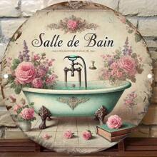 Segno decorativo a tema grafico bidimensionale, classico per il bagno, cartello da parete rotondo appeso per casa, lavanderia, palestra, caffè, bar, cucina, feste e giardino - Cartello in metallo durevole con colori accurati e dettagli raffinati, perfetto per la decorazione della stanza