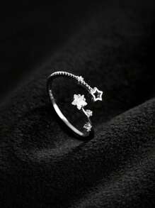 Anillo ajustable con diseño minimalista de estrella hueca de circonia, joyería celestial, anillo ajustable, hipoalergénico, perfecto para mujeres, ideal para combinar con atuendo de fiesta y casual, regalo perfecto de vacaciones y cumpleaños para familiares y amigos