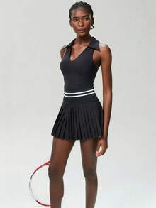 Four Season Women's Sports Tennis Golf Dress Yoga Set Solid Color Sleeveless Top And Mini Skirt Tennis Skirt Set, Suitable For Sports, Daily Life, Tennis Breathable Quick Drying Shorts Sportswear, Indoor Sportswear, Fitness Clothing, Comfort Clothing, Women's Dress Sportswear Set