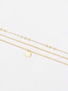 2pcs Layered Round Pendant Beaded Necklace For Women, Golden Color (Random Bead Quantity)