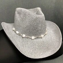 Sequin Cowgirl Hat Western Hat With Heart Beaded Belt Breathable Sun Cap For Women Men - 灰色 - 查看 1