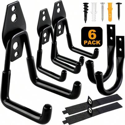 Garage Hooks Heavy Duty Steel Utility Garage Storage Hook 6 Pack Wall Mount Double Tool Hangers With AntiSlip Coating For Hanging And Organizing Ladder Bike Garden Tools Bulk Items