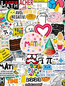 50 张数学涂鸦贴纸，卡通趣味风格数学符号，防水 PVC 材质，可重复使用，适用于头盔装饰、剪贴簿、汽车装饰、派对装饰、标签、贴纸、剪贴簿、笔记本、笔记本电脑、行李箱、吉他、水瓶、手机壳、时尚装饰 - 款式2 - 查看 2