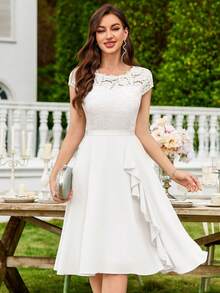 MIUSOL Floral Lace Corset With Ruffle Hem Cocktail Dress, For Valentine's Day - White - View 10