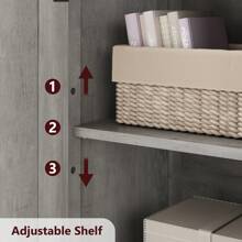 Mueble de baño de 128 cm de alto, armario de almacenamiento independiente, armario de despensa de cocina con puertas de cristal y estantes ajustables, armario de pie, armario de almacenamiento para salón, gris