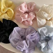 6pcs Women Multi-Color Fresh Lace Double Layer Ruffle Scrunchies, Suitable For Everyday Use