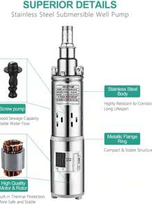 250W Solar Submersible Pump 3-Inch Steel Deep Well Irrigation For Farm/Garden