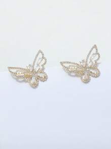 1 Pair Elegant Butterfly Zirconia Stud Earrings, Minimalist And Practical Multi-Purpose