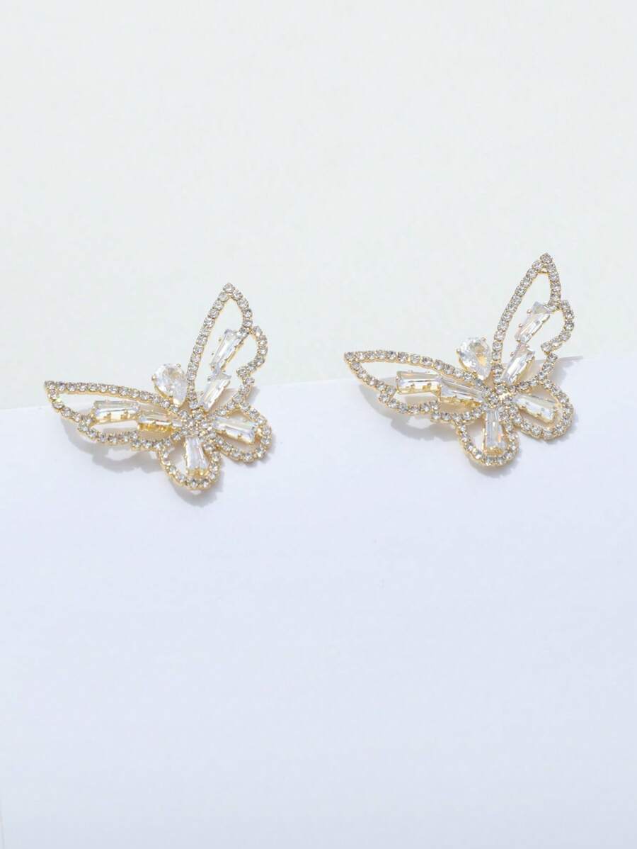 1 Pair Elegant Butterfly Zirconia Stud Earrings, Minimalist And Practical Multi-Purpose