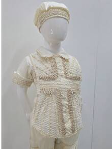 Traje Niño con estola Elegante conCristal bordado a mano Ceremonia Fiesta Bautizo Boda Cumpleaños Conjunto completo Saco Camisa Pantalón con tirantes moño Formal Niño evento especial ceremonia religiosa - Beis - Ver 3