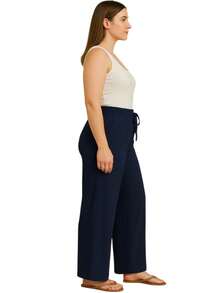 WIDE LEG HIGH WAIST PANTALONA PANTS WITH ELASTIC DUNA FABRIC - 藏蓝色 - 查看 3