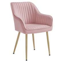 Sedia da Pranzo, Sedia da Cucina, Poltrona in Velluto Imbottita con Braccioli, Regge 120 kg, Gambe in Metallo, per Sala da Pranzo, Cucina,  Rosa Pastello e Dorato Pallido - Rosa - Visualizzare 10