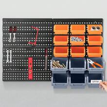 32Pcs Wall Mounted Storage Bins Backboard DIY Stackable Workshop Storage For Tools Hardwares Crafts 64 X 41cm Plastic Bin Panel Rack With Screws For Tool Shed Garage Workshop - Orange Gray - View 3
