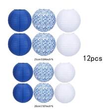 12pcs Blue And White Porcelain Design Chinese Traditional Pattern Paper Lanterns, Suitable For Weddings, Birthdays, Festivals, Parties, And Home Decor - Multicolor - View 8