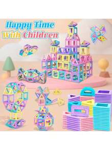 Giocattoli di blocchi magnetici per bambini e bambine, set di costruzione del castello macaron aggiornato, giocattoli educativi per bambini, regali di compleanno, accessori di colore casuale