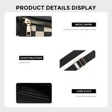 Women's Punk Style Studded Decor Bum Bag, Fashion Colorblock Checked Pattern Crossbody Bag For Daily Used, Casual Versatile High-Quality Daily Commuting Bag - 黑色 - 查看 6