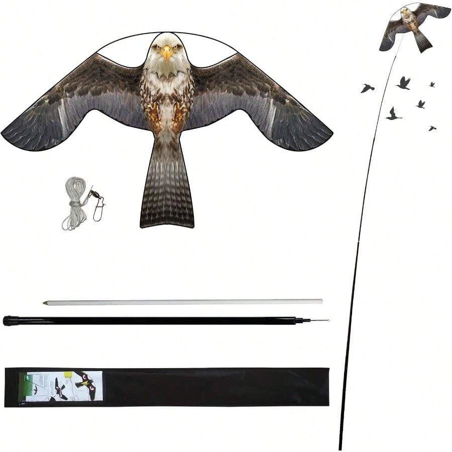 Laptony Bird Scarer Flying Kite Crops Farm Protector Bird Hawk Flying Kite With 4m Telescopic Pole - Black - View 1