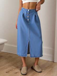 Tween Girls 4-Button Slit Hem Denim Mini Skirt, All Season