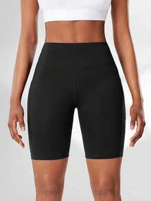 1PCS Women's Sports Shorts With Pockets, Black Cycling Quick- Outdoor Fitness Leggings High-Waisted Tummy Control Butt Lifting Yoga Capris Knee-Length Running Training Indoor Workout - 1PCS - 查看 5