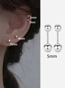 1 Pair 925 Sterling Silver Stud Earrings With Double Ball Screw Back, Suitable For Pierced Ears, Can Be Worn For Showering And Sleeping