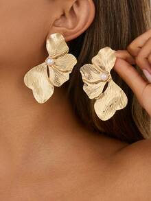 2 件/套奢华水钻装饰珍珠花卉金属耳环，优雅时尚婚礼/节日珠宝礼物，适合女性/情侣，用途广泛 - 耳飾 - 查看 1