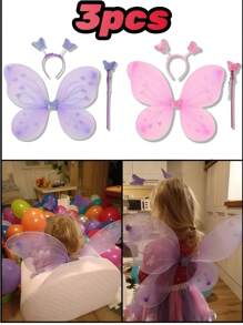 3 Stücke Festivalparty Zubehör, Schmetterling Prinzessin Themen Partyzubehör, Schmetterlingsflügel Fee Stab, Cosplay Bühnenauftritte, Flügel, Fee Stab, Tüllrock Accessoires, Foto Atmosphäre Gestaltungsutensilien, sehr geeignet für Feiertage, Geburtstagsfeiern sind die besten Kostüme zum Verschenken an Familie, Freunde und Geliebte.