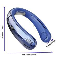 1pc New Intelligent Sliding Speed Adjustable Neck Fan With Type-C Charging, Long-Lasting Battery, LED Display, Bladeless Portable USB Mini Fan For Outdoor, Student, Home, Office, Travel, Fishing - Silent High Airflow