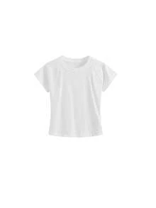 Áo thun cổ tròn ôm dáng cắt ngắn thêu mới - trắng - Xem 5