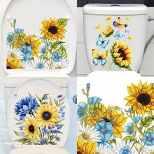 1pc Sunflower & Butterfly Removable Reusable Sticker, Fresh Natural Style, Full Of Vitality, Suitable For Decorating Bathroom Toilet, Can Add Warm And Lively Atmosphere To Monotonous Bathroom Space, Enhance Bathroom Aesthetics.