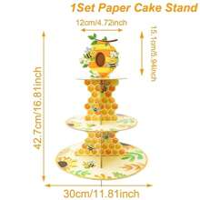 4 Stücke 3-stufiger Cupcake-Ständer im Bienenmotiv - lebendiges Gelb und Grün Design mit Wabenmuster und Blumenmuster, ideal für Baby-Shower, Hochzeit, Geburtstagsparty Dekoration, Bienen Dekor