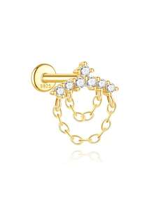 1 件不对称 925 纯银耳钉，女款，防过敏，平背耳钉，适合日常佩戴/派对/礼物，新娘首饰，精美珠宝 - 金色 - 查看 14