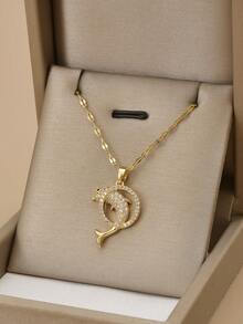 1 件可爱水钻镶嵌不锈钢海豚和海洋生物项链，精美沙滩装珠宝，海洋主题系列 - 金黃色 - 查看 15