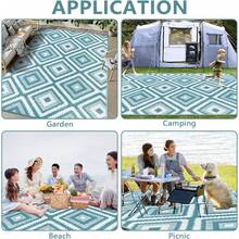 Famibay Outdoor Rug Garden Waterproof Outdoor Carpet Patio Rugs Reversible Plastic Straw Mat Lightweight Blue Geometric Garden Carpet For Camping Balcony Deck Porch BBQ