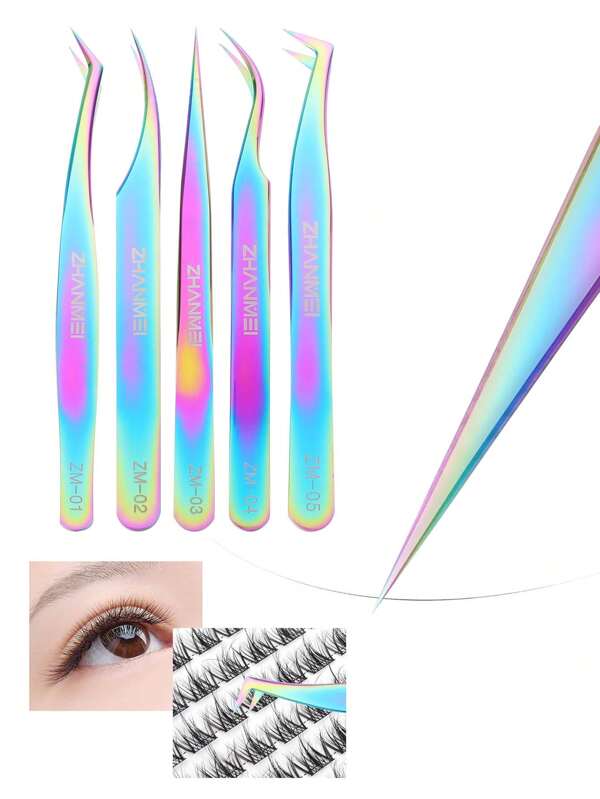 Pęseta do przedłużania rzęs Queen's Eyelash Extension Tweezers, stal nierdzewna o wysokiej precyzji, pomocnicza pęseta do przeszczepiania sztucznych rzęs, pęseta wygięta pod kątem 45 stopni i 90 stopni, pęseta do rzęs z główką kątową, odpowiednia do rzęs o dużej pojemności