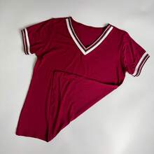Women's V-Neck T-Shirt Blouse Summer Fashion Size M G Gg - 紫紅色 - 查看 4