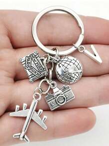 26 Letters Unisex Airplane Alloy Keychain, Street Fashion Airplane, Globe, Camera Metal Keychain Accessories, Best Friend Travel Accessories Pendant Gifts, Fashion Keychains, Car Keychains, Interesting Keychains, Men's Accessories, Women's Accessories, Ideal Holiday Gifts For Travel Enthusiasts, Suitable For Daily Wear, Mobile Phones, Backpacks, Fashion Pendant Accessories, Holiday Gifts, Birthday Gifts, Father's Day Gifts School Cartoon