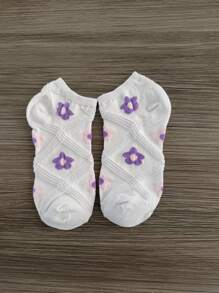 5 Pairs Women's Thin Mesh Breathable Floral Low Cut Invisible Socks, Spring/Summer