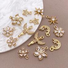 2/4/6pcs 18K Gold Plated Cubic Zirconia Flower Star Moon Charms Cute Angel Brass Charms Pendant For Jewelry Necklace Bracelets Earrings Making DIY Crafts