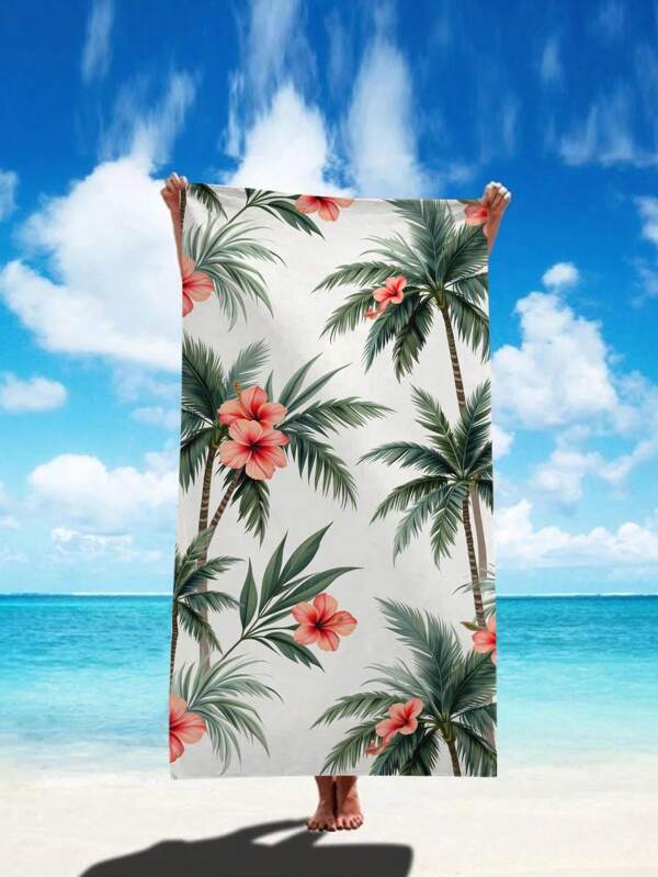 SRH 1 Pc Palm Leaf Print Quick Dry Super Absorbent Microfiber Beach Towel, Soft & Lightweight, Ideal For Beach, Holiday, Vacation, Wedding, Graduation, Anniversary, Birthday, Festival GiftTravel Essentials Travel Accessories Beach Essentials