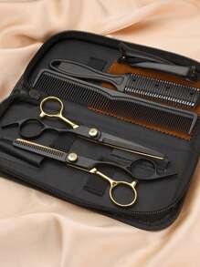 Tesoura de Cabeleireiro Profissional, Conjunto de Corte de Franja Preto e Dourado, Ferramentas, Tesoura de Corte de Cabelo, Corte de Cabelo