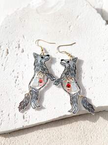 Pink Snail Hoa tai thả hình chú sói xám cổ tích dễ thương vui nhộn, Quà tặng trang sức thời trang cho phụ nữ, trẻ em gái, mùa xuân/hè, bãi biển, tiệc tùng, ngày lễ, quà tặng cho cặp đôi - Sói xám - Xem 5