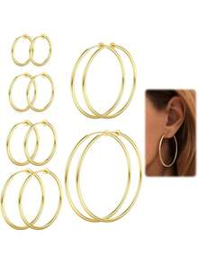 Milacolato Non Pierced Hoop Earrings For Women Clip On Hoop Earrings Silver Gold Rose Gold Spring Hoop Earrings Set Small To Big Hoop Fake Earrings Jewellery 20-60cm - Multicolor - View 13