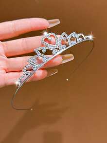 1pc Silver Heart Crown Headband, Simple Birthday Hair Accessory Suitable For Daily Use - Silver - View 4