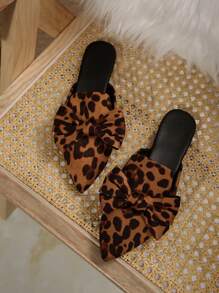 Mocasines planos con puntera puntiaguda y lazo decorativo para mujer, sandalias tipo slip-on de moda para uso diario, con estampado de leopardo, suela blanda, tallas grandes, primavera