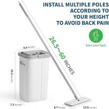 Oshang Flat Mop And Collapsible Bucket OG7 With Wheels, 2 Washable Reusable Microfiber Pads, Pure White - Ivory White - View 7