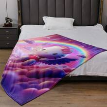 Sanrio Hello Kitty 卡通法兰绒盖毯 - 现代风格，可机洗，四季针织涤纶混纺，混合颜色，多用途，适用于床、沙发、办公室和户外露营 - 理想的生日或节日礼物 - 彩色 - 查看 5