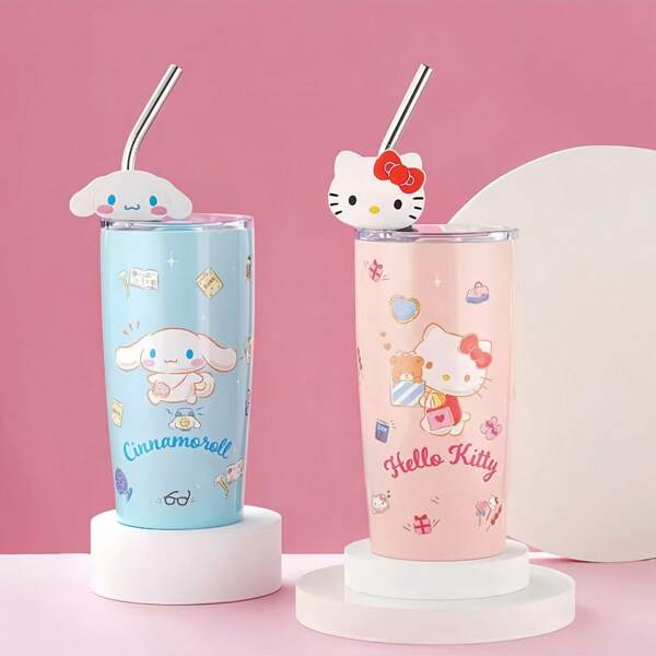 Sanrio 1pc Sanrio 600ml/20oz Red Floral Series Cup, Double Layer Stainless Steel Insulated Coffee Mug, Vacuum Bottle For Travel And Outdoor, Flat Bottom Cup, Car Cup, Drinkware For All Seasons, Holiday Gift Water Bottle